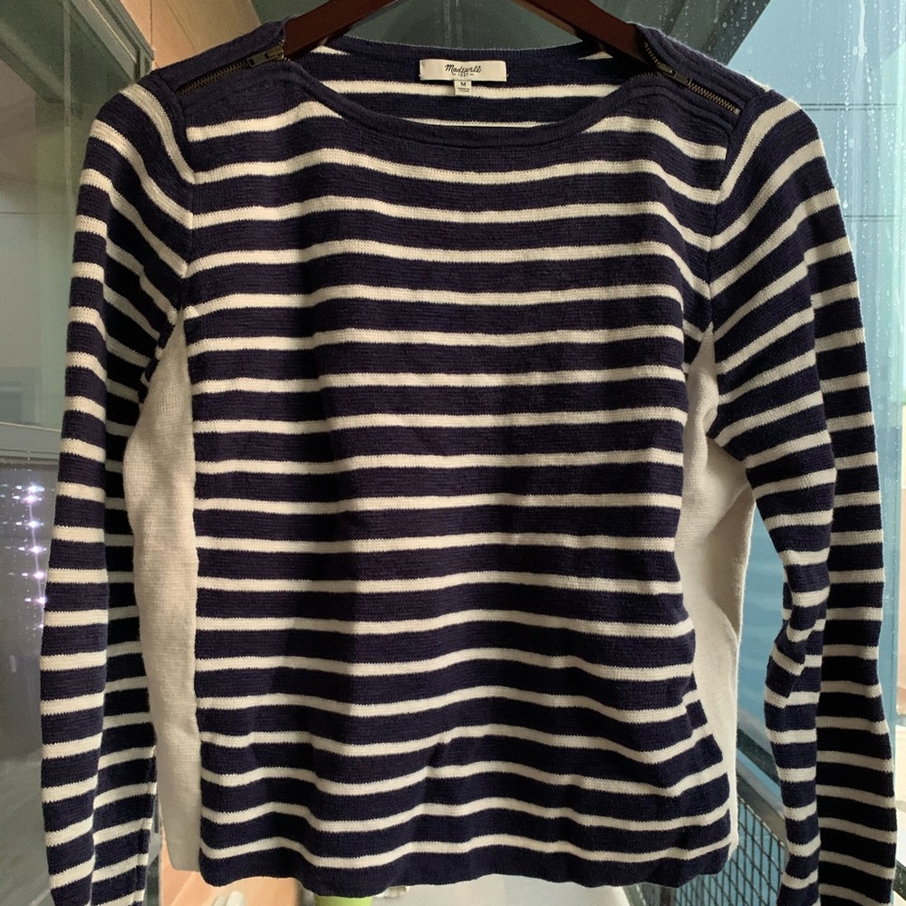 Madewell shoulder zip striped crop Sweater